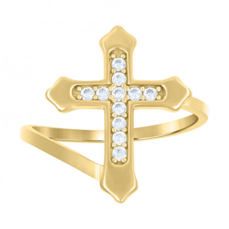 10kt Yellow Gold Womens Cubic-Zirconia Cross Religious Ring