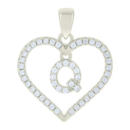 925 Silver White Initial Set 925 Silver Intial Heart Charm Pendant(Any Letter A-Z)+925 Silver 2mm Cuban Link Chain (Any Length) only $74.99 Entire Set!