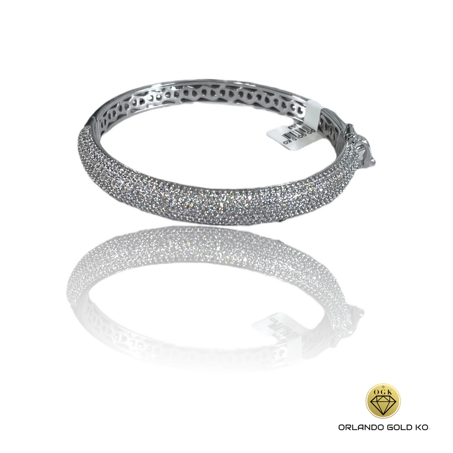 White 925 Silver 8MM Iced Out Premium Bangle(5A CZ Stones)Item #118553