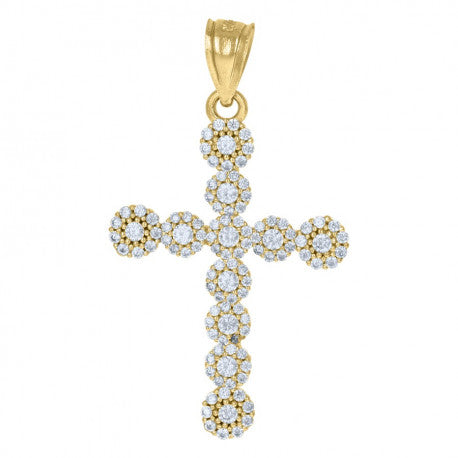 10kt Yellow Gold Mens Women Cubic Zirconia Cross Religious Charm Pendant