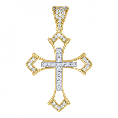 10kt Two-tone Gold Mens Cubic-Zirconia Cross Religious Charm Pendant