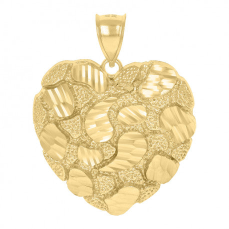 10kt Yellow Gold Womens Nugget Heart Charm Pendant