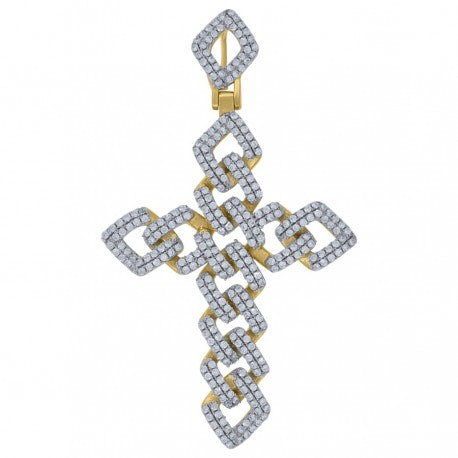 .925 Solid Silver Yellow Tone Gold Vermeil Mens Cubic-Zirconia Cross Religious Charm Pendant 103627