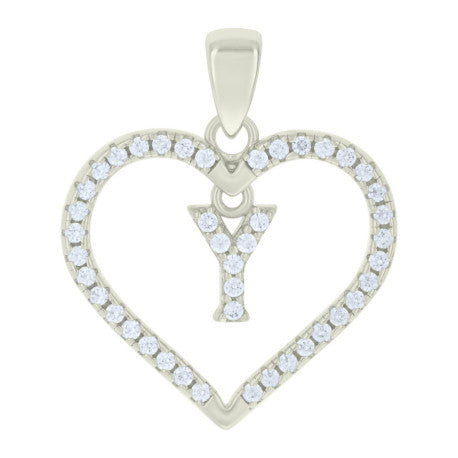 925 Silver White Initial Set 925 Silver Intial Heart Charm Pendant(Any Letter A-Z)+925 Silver 2mm Cuban Link Chain (Any Length) only $74.99 Entire Set!