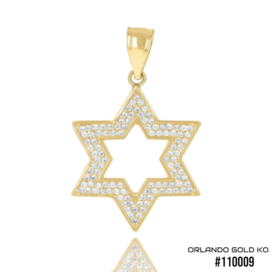 10kt Yellow Gold Mens Cubic-Zirconia Star Of David Religious Symbol Charm Pendant #110009