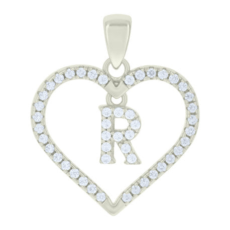 925 Silver White Initial Set 925 Silver Intial Heart Charm Pendant(Any Letter A-Z)+925 Silver 2mm Cuban Link Chain (Any Length) only $74.99 Entire Set!