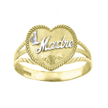 10Kt Gold Womens Two-Tone #1 Mom Heart Band Ring