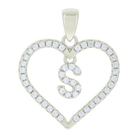 925 Silver White Initial Set 925 Silver Intial Heart Charm Pendant(Any Letter A-Z)+925 Silver 2mm Cuban Link Chain (Any Length) only $74.99 Entire Set!