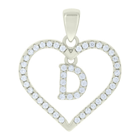 925 Silver White Initial Set 925 Silver Intial Heart Charm Pendant(Any Letter A-Z)+925 Silver 2mm Cuban Link Chain (Any Length) only $74.99 Entire Set!