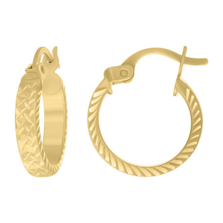 10kt Yellow Gold Womens Patterned Square Tube Diamond-Cut Hoop Earrings