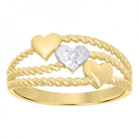 10kt Two-Tone Gold Womens Triple Heart Ring