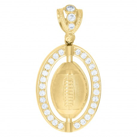 10kt Yellow Gold Mens Cubic-Zirconia Football Rugby Sports Charm Pendant