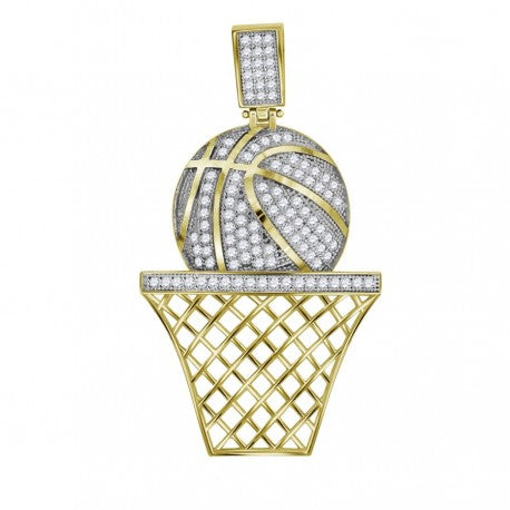 10kt Gold Two-Tone Cubic-Zirconia Mens Basket Ball Sports Charm Pendant