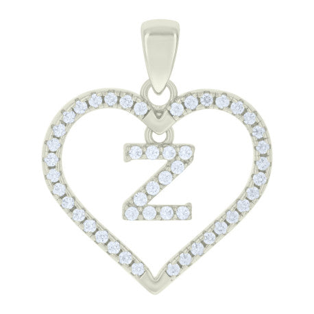 925 Silver White Initial Set 925 Silver Intial Heart Charm Pendant(Any Letter A-Z)+925 Silver 2mm Cuban Link Chain (Any Length) only $74.99 Entire Set!