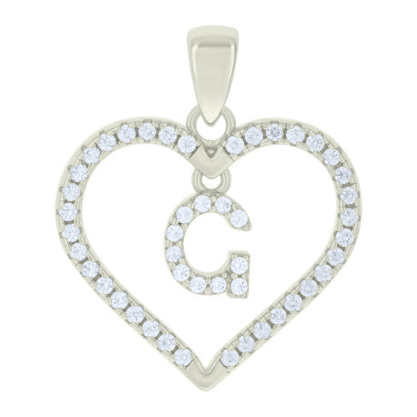 925 Silver White Initial Set 925 Silver Intial Heart Charm Pendant(Any Letter A-Z)+925 Silver 2mm Cuban Link Chain (Any Length) only $74.99 Entire Set!