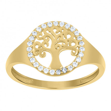 10kt Yellow Gold Womens Cubic-Zirconia Tree Of Life Good luck Ring