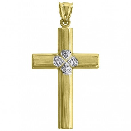 10kt Two-Tone Gold Unisex Textured Cross Religious Charm Pendant