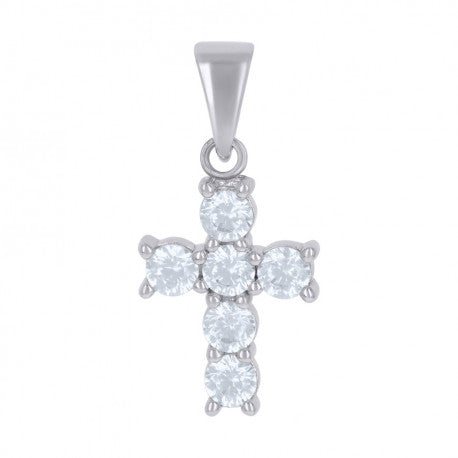 925 Solid Silver Womens Cubic-Zirconia Cross Religious Charm Pendant 112867