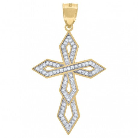 10kt Two-Tone Gold Unisex Cubic Zirconia Cross Religious Charm Pendant