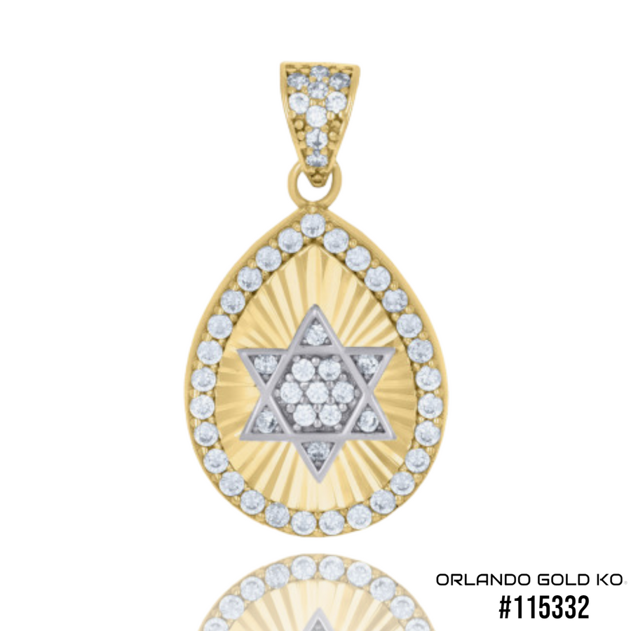 10kt Two-tone Gold Womens Cubic-Zirconia Tear Drop Star Of David Symbol Religious Charm Pendant #115332