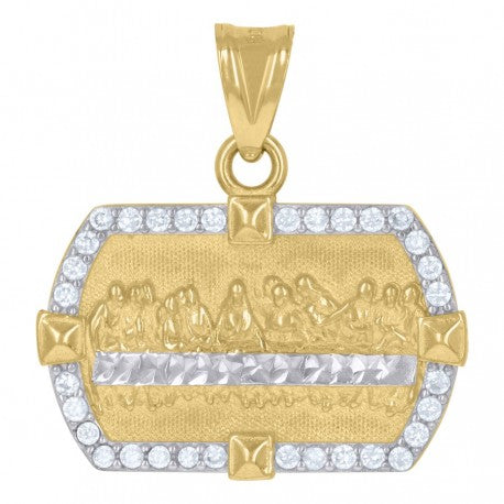 10kt Two-Tone Gold Mens Cubic-Zirconia Last Supper Religious Charm Pendant