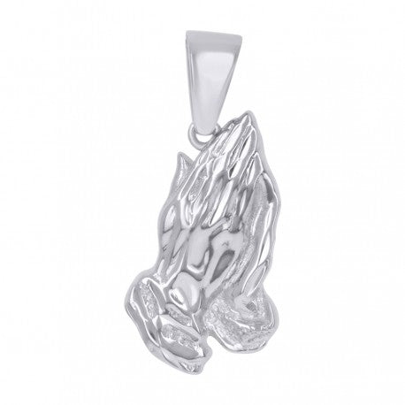 .925 Solid Silver Unisex Praying Hands Symbol Religious Charm Pendant 109138