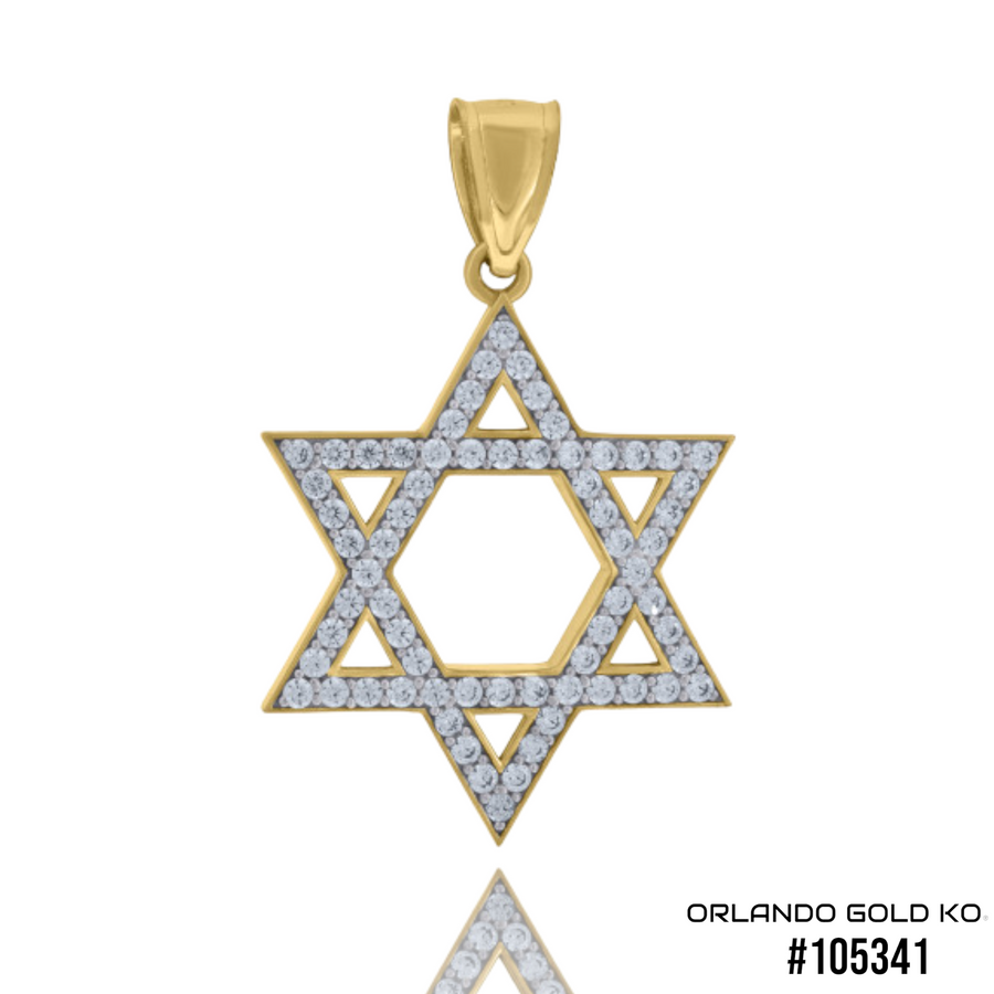 10kt Two-Tone Gold Cubic Zirconia Star Of David Religious Charm Pendant #105341