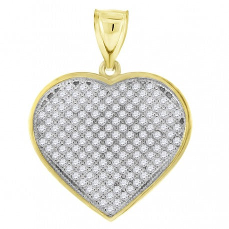 10kt Gold Two-Tone Cubic-Zirconia Womens Heart Charm Pendant