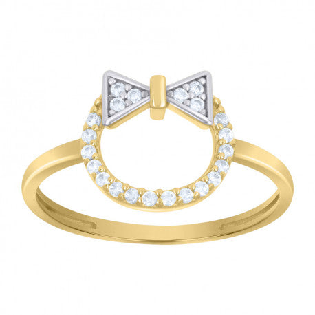 10kt Two-Tone Gold Womens Cubic-Zirconia Bow Fashion Ring