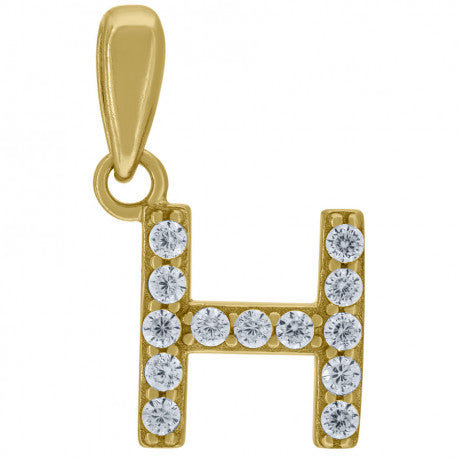 925 Solid Silver Yellow Gold Vermeil Unisex Micro Initial Charm Pendant (5A Round Cut CZ Stones) Alphabet Letters A-Z