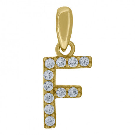 925 Solid Silver Yellow Gold Vermeil Unisex Micro Initial Charm Pendant (5A Round Cut CZ Stones) Alphabet Letters A-Z