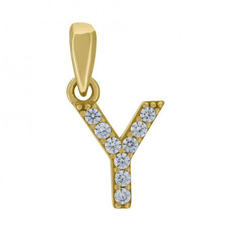 925 Solid Silver Yellow Gold Vermeil Unisex Micro Initial Charm Pendant (5A Round Cut CZ Stones) Alphabet Letters A-Z