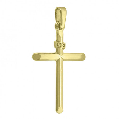 925 Solid Silver Yellow-Tone Gold Vermeil Unisex INRI Cross Religious Charm Pendant 91362