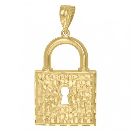 10kt Yellow Gold Unisex Lock & Key Lock Nugget Charm Pendant