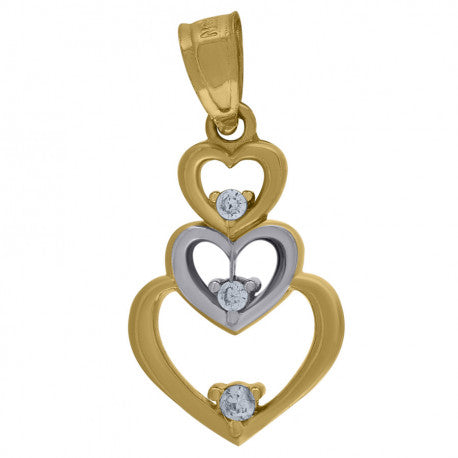 10kt Two-Tone Gold Womens Cubic Zirconia Cubic-Zirconia Triple Hearts Love Charm Pendant