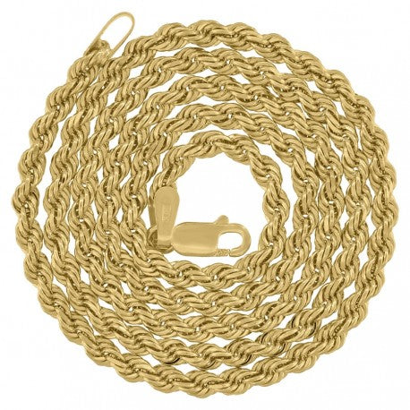 10kt Yellow Gold Solid Rope Chain 3mm 18 to 24 inches