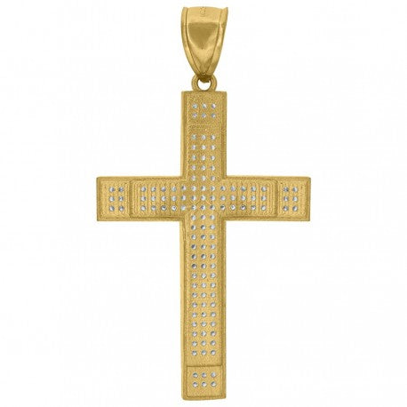 10kt Yellow Gold Unisex Cubic-Zirconia Cross Polished Finish Religious Charm Pendant