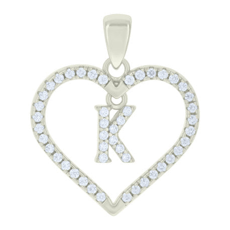 925 Silver White Initial Set 925 Silver Intial Heart Charm Pendant(Any Letter A-Z)+925 Silver 2mm Cuban Link Chain (Any Length) only $74.99 Entire Set!