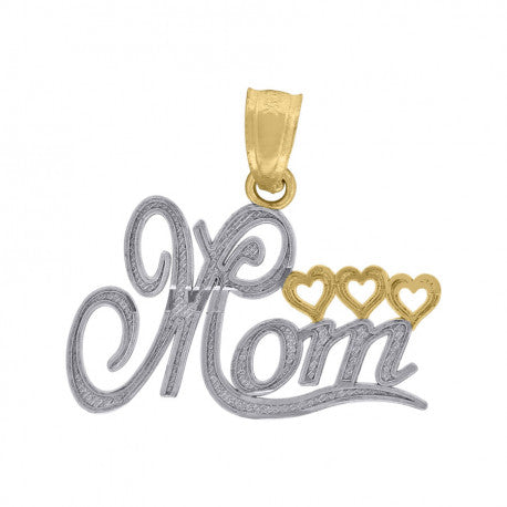 10kt Two-Tone Gold Womens Textured Mom Heart Charm Pendant