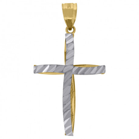 10kt Two-Tone Gold Unisex Diamond-Cut Cross Religious Charm Pendant