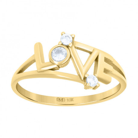 10kt Yellow Gold Womens Cubic-Zirconia Love Ring