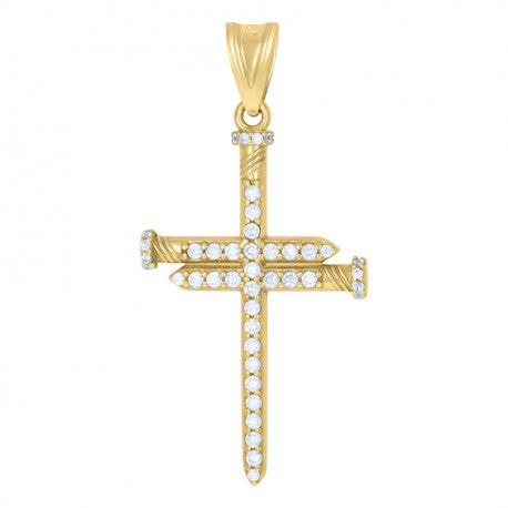 10kt Yellow Gold Mens Cubic-Zirconia Nail Cross Religious Charm Pendant