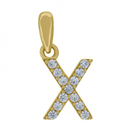 925 Solid Silver Yellow Gold Vermeil Unisex Micro Initial Charm Pendant (5A Round Cut CZ Stones) Alphabet Letters A-Z