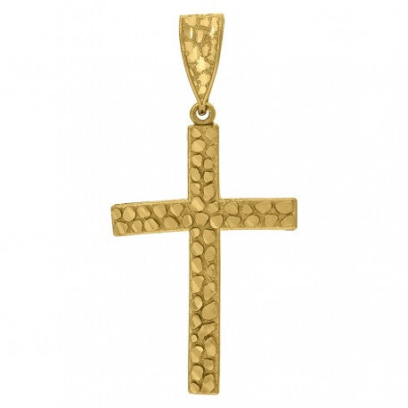 10kt Yellow Gold Unisex Nugget Textured Cross Religious Charm Pendant