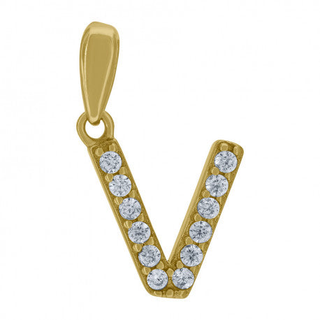 925 Solid Silver Yellow Gold Vermeil Unisex Micro Initial Charm Pendant (5A Round Cut CZ Stones) Alphabet Letters A-Z