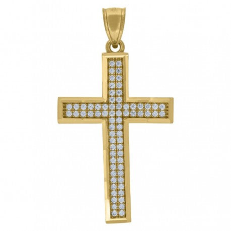 10kt Yellow Gold Unisex Cubic-Zirconia Latin Cross Religious Charm Pendant