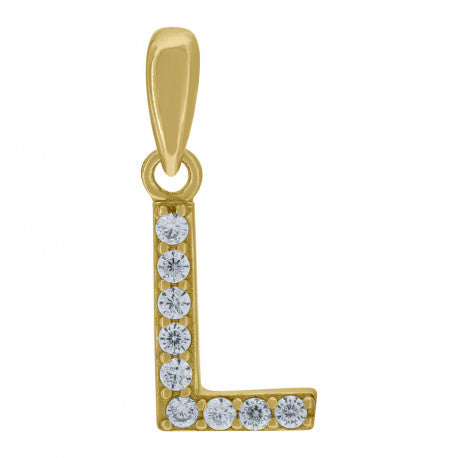 925 Solid Silver Yellow Gold Vermeil Unisex Micro Initial Charm Pendant (5A Round Cut CZ Stones) Alphabet Letters A-Z