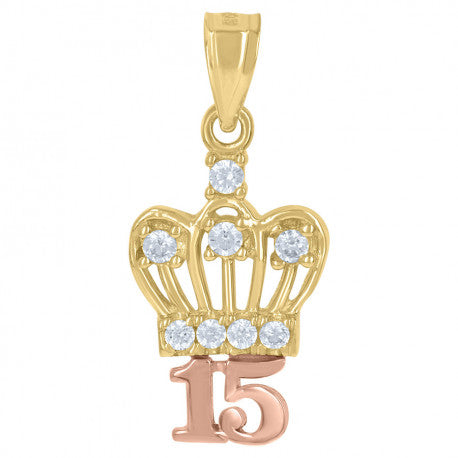 10kt Tri-Color Gold Womens Cubic Zirconia Cubic-Zirconia Sweet 15 Anos Quinceanera Charm Pendant