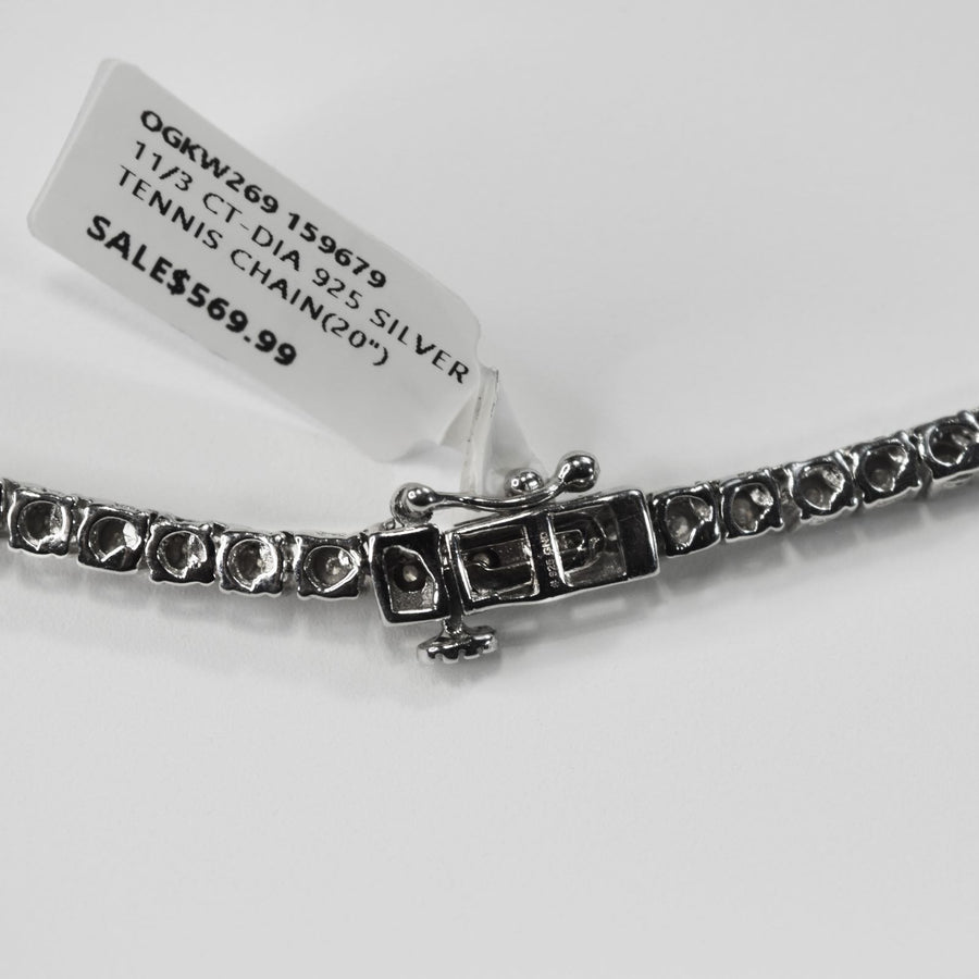 1 1/3 CT Natural Diamond Unisex 925 Silver Tennis Chain(16”-24”) #159679