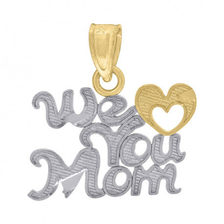 10kt Gold Two-Tone Womens We Love You Mom Heart Charm Pendant